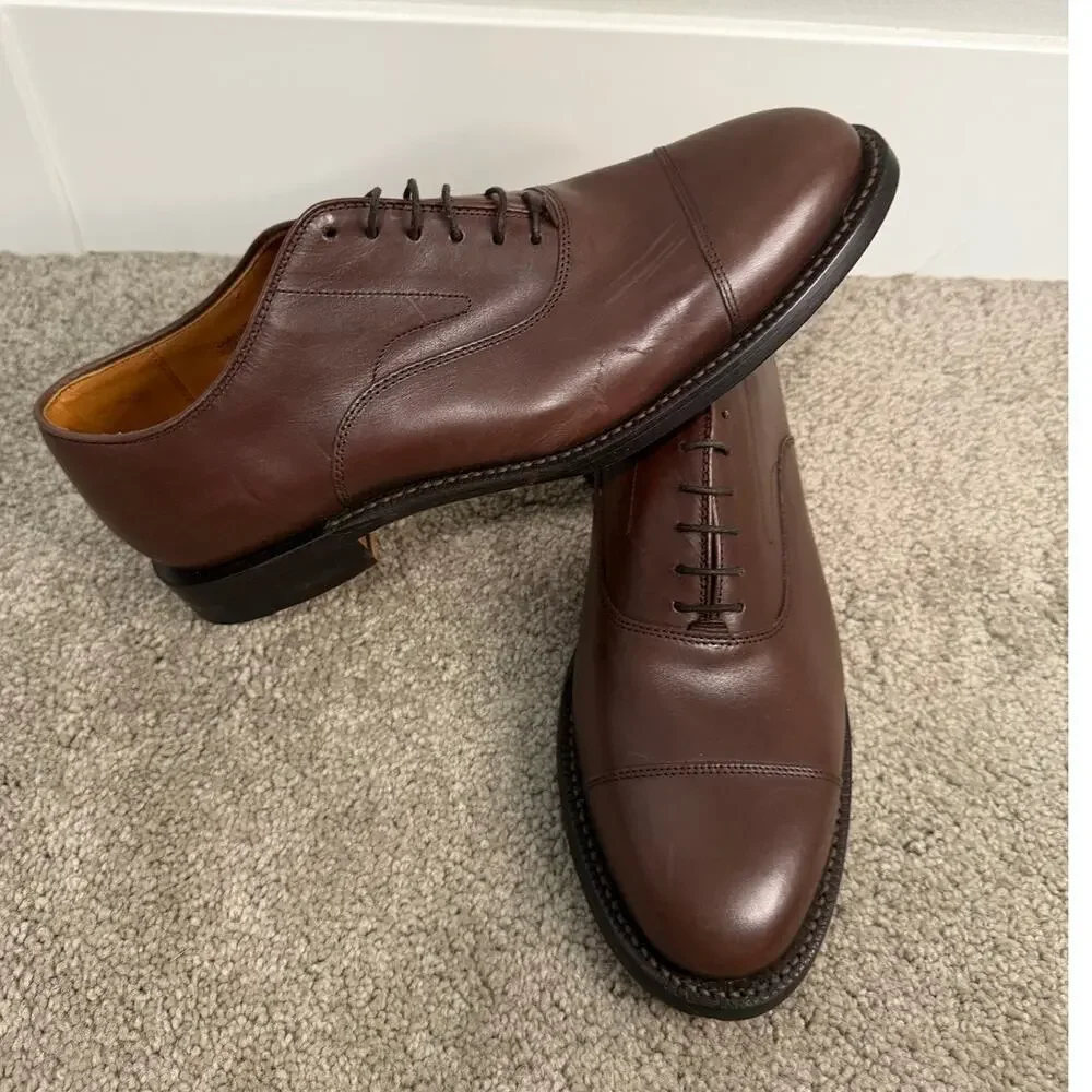 New Grant Stone Cap Toe Oxford Brown Leather Dress Shoes 9E
